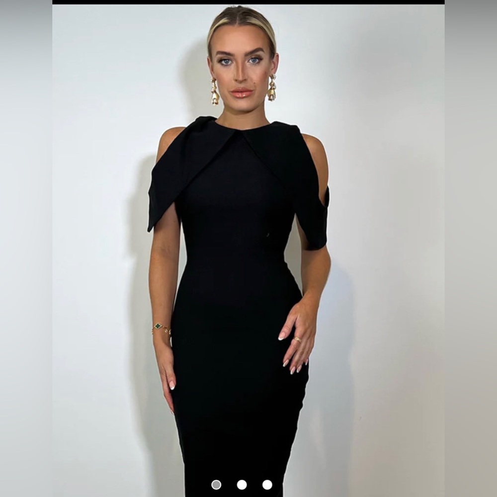 NWT Vesper Lulu Black Cold Shoulder Midi Dress UK 10/US 6